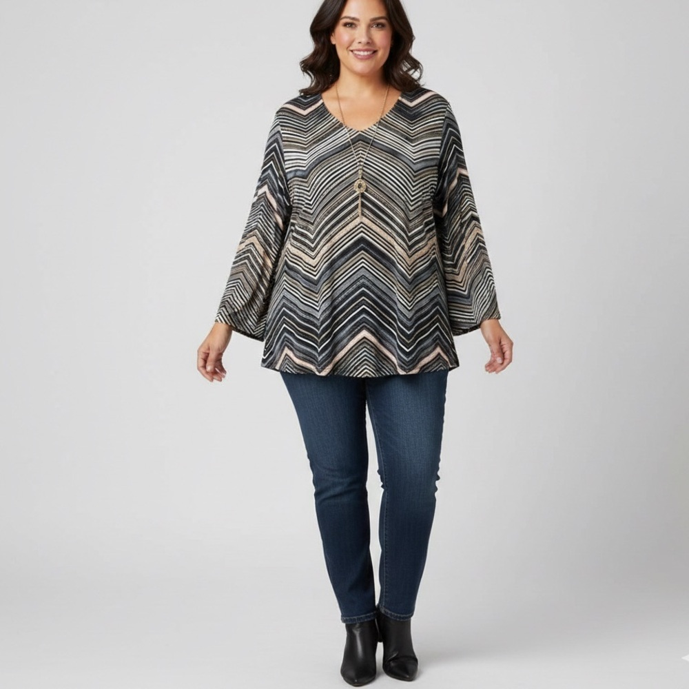Alfred Dunner 3X NWT Chevron Top w/ Necklace 3/4 Sleeve Plus Size - Picture 7 of 11